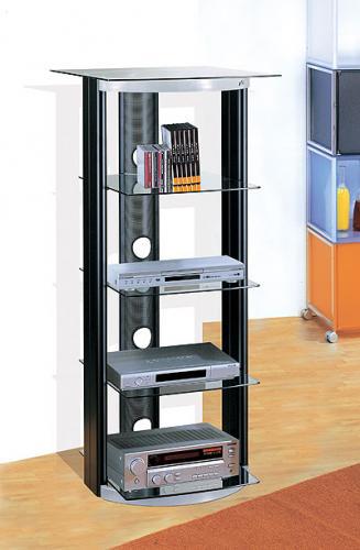 Bello At2567 Audio Tower, 5 Fixed Clear Glass Shelves Cble Mgm 